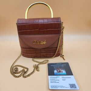 CHLOE Aby Lock Small Embossed/Calfskin Leather Chain Shoulder...Authentic w/COA